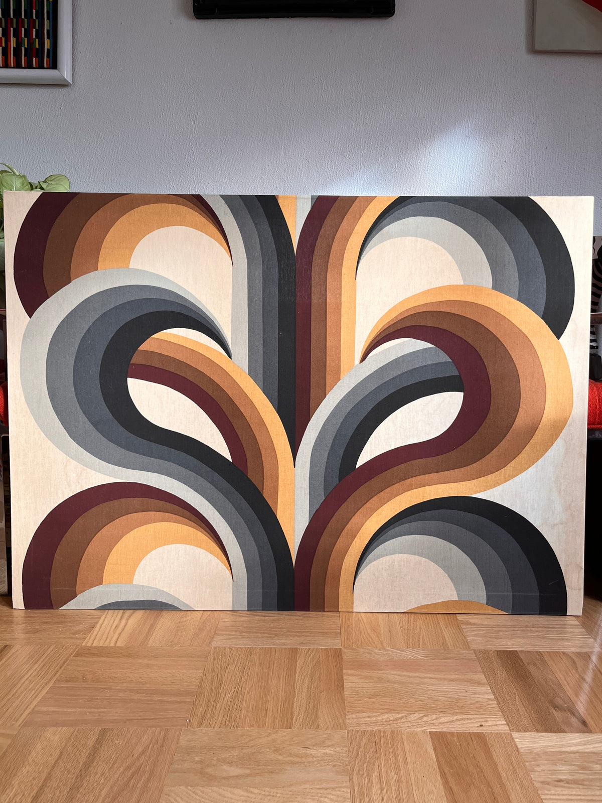1970s Vintage Fabric Op Art Screenprint Wall Textile