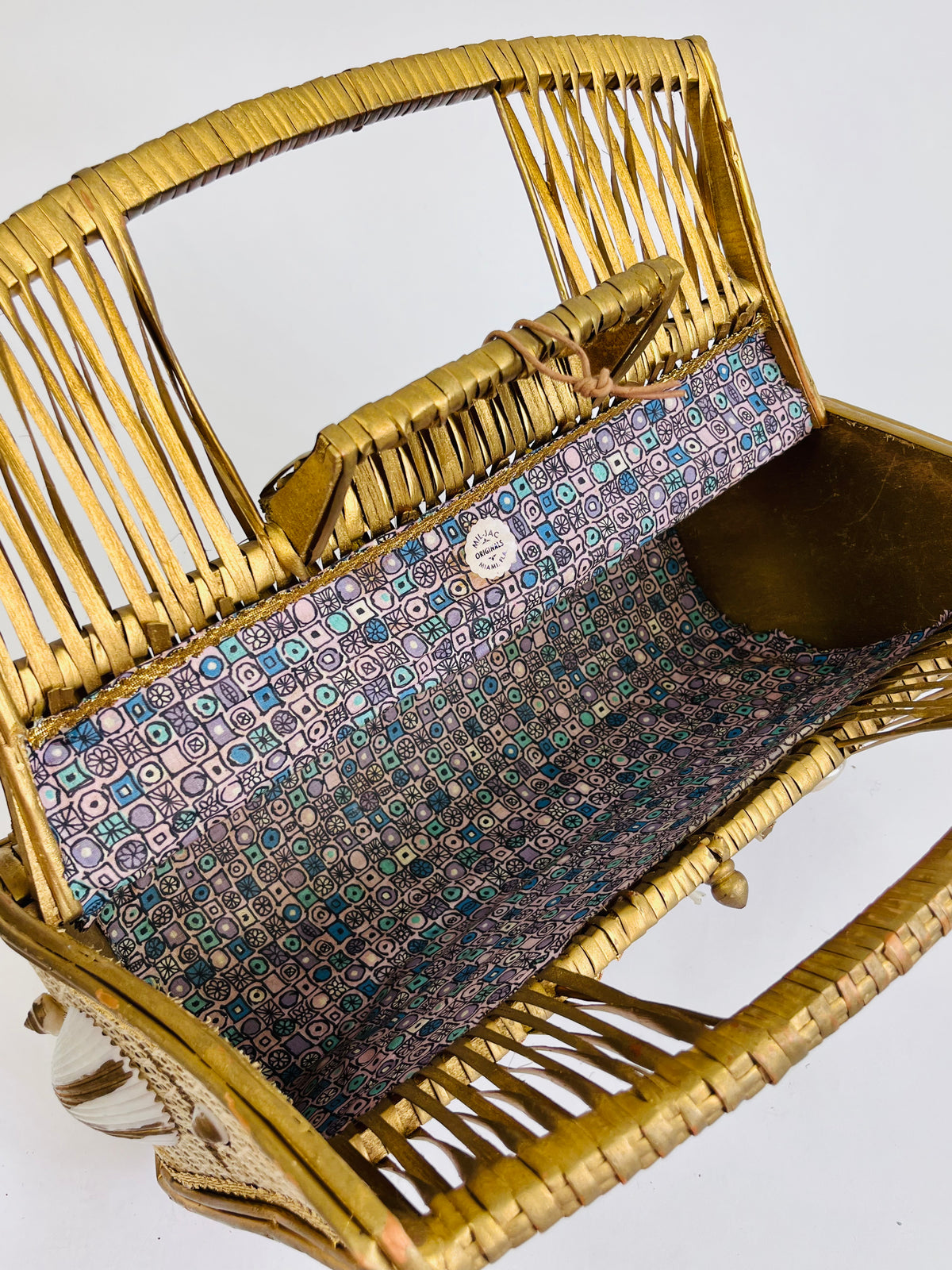 Vintage Seashell and Rattan Bag