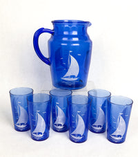 Vintage 1930s Hazel Atlas Sailboat Pitcher & Glass Set