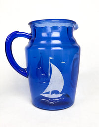 Vintage 1930s Hazel Atlas Sailboat Pitcher & Glass Set