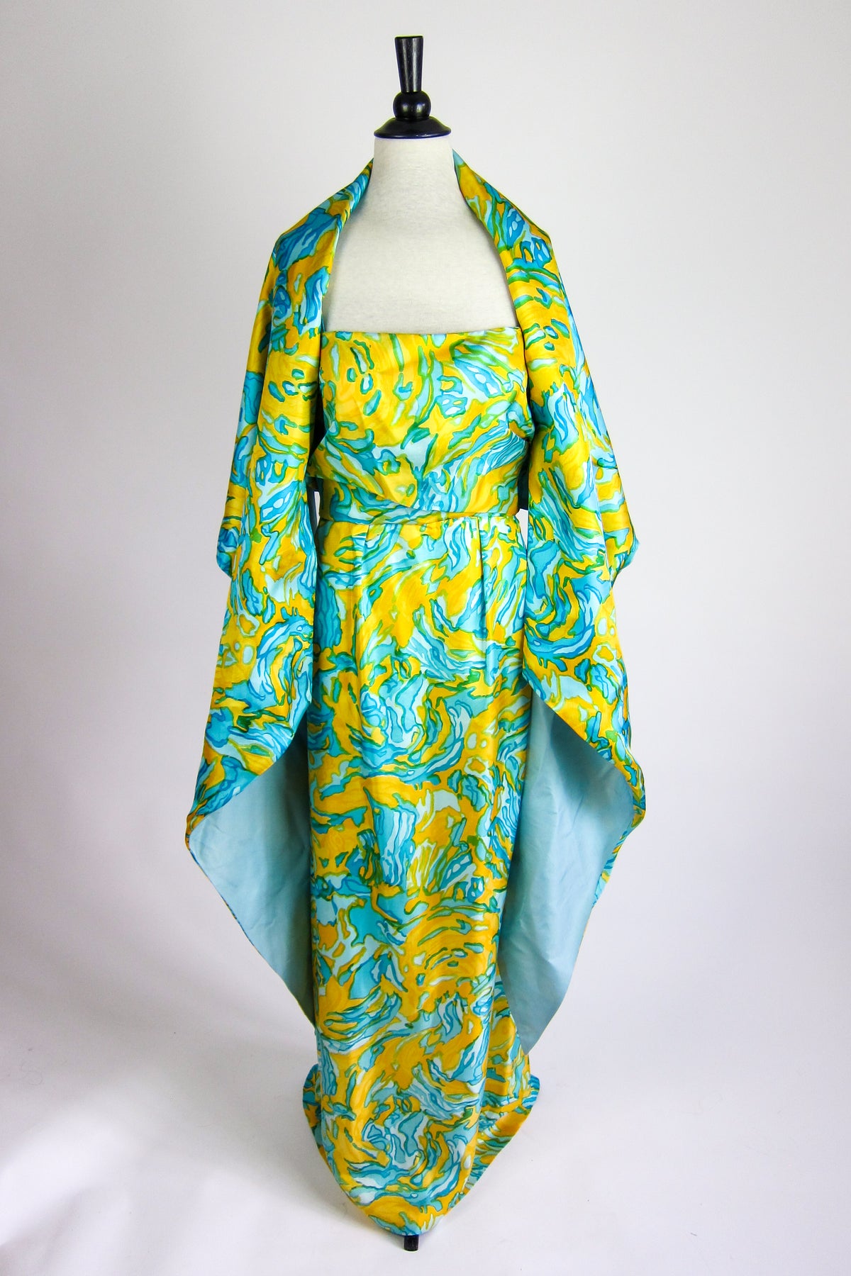 Vintage 1960s Silk Evening Gown & Shawl by Helena Barbieri