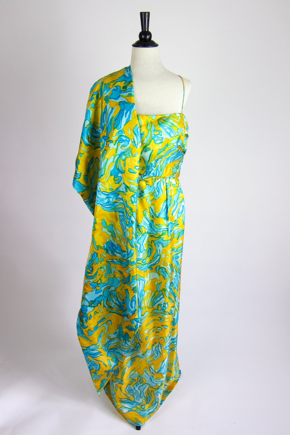 Vintage 1960s Silk Evening Gown & Shawl by Helena Barbieri