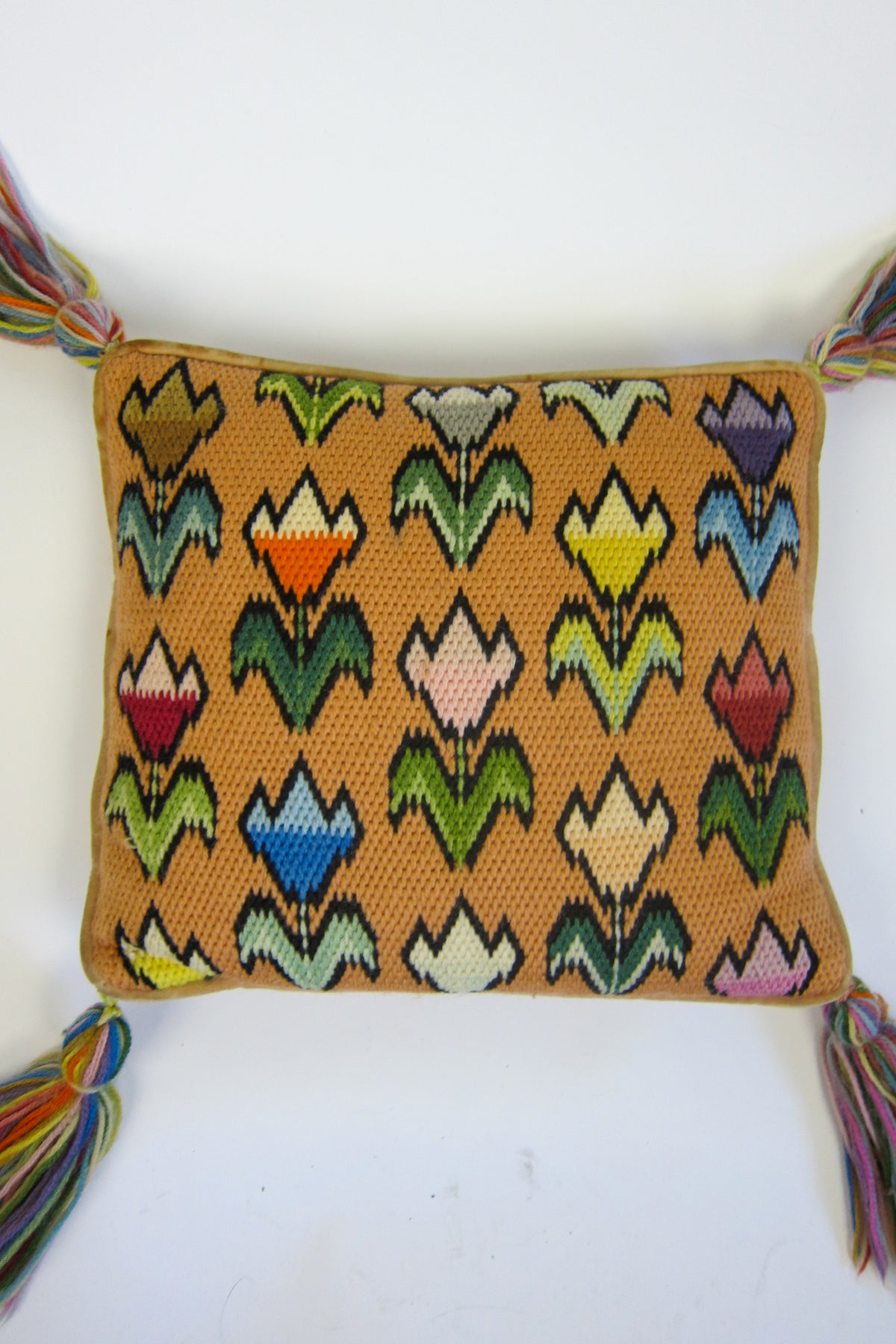 Vintage 1960s Tulip Needlepoint Pillow
