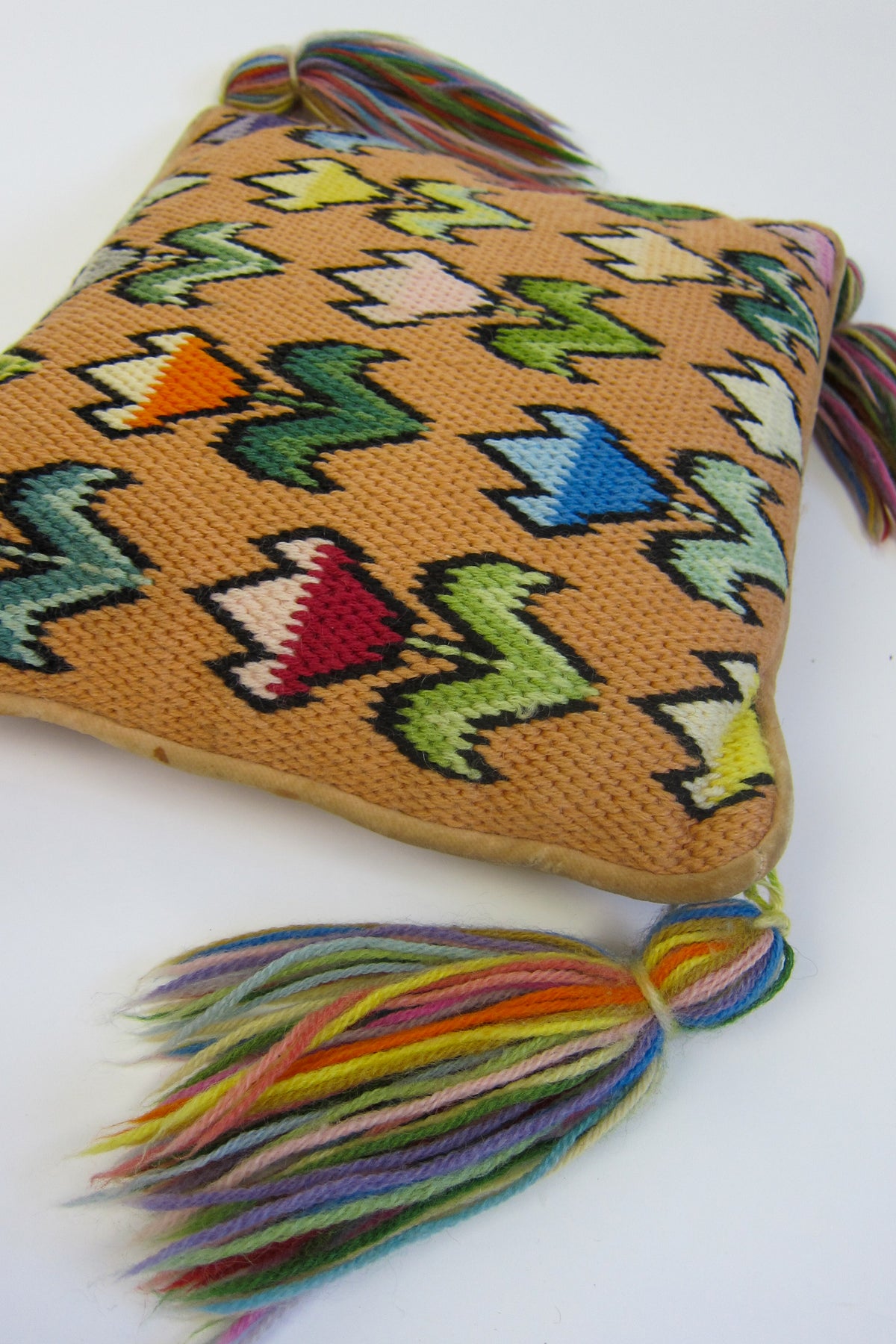 Vintage 1960s Tulip Needlepoint Pillow