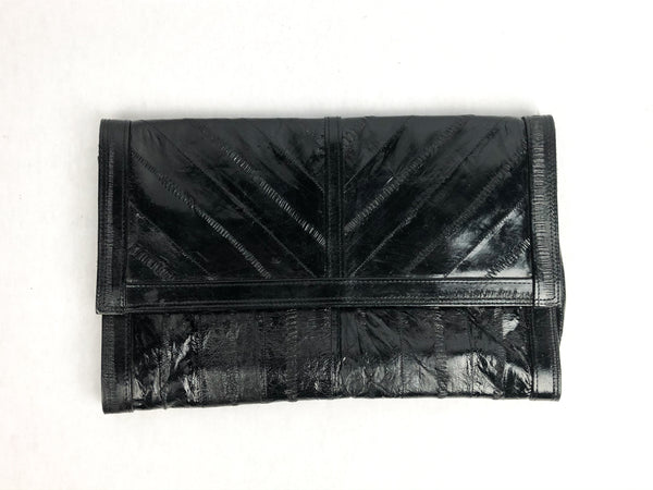 Vintage Minimalist Black Eel Skin Clutch