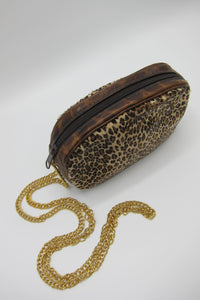 Vintage Calf Hair Leopard Print Purse with Chain Strap
