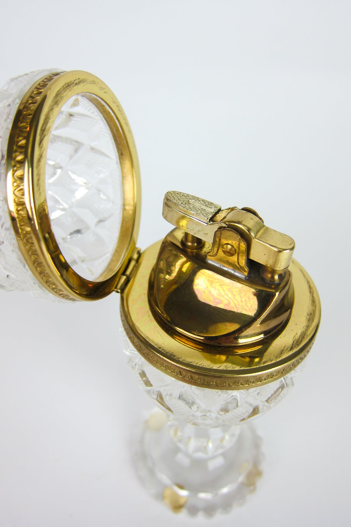 Vintage Cut Crystal Gold Ormolu Table Lighter
