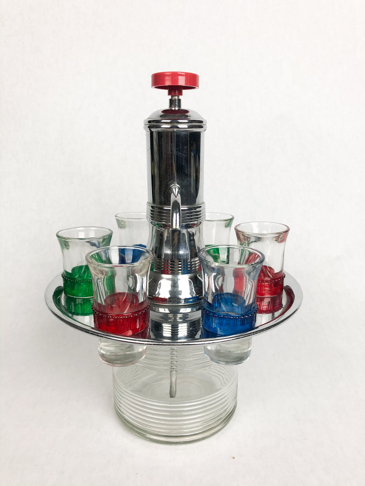 Mid-Century Modern Chrome and Glass Decanter+ Shot Glass Set