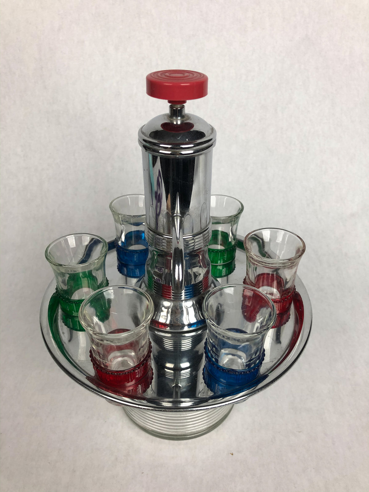 Mid-Century Modern Chrome and Glass Decanter+ Shot Glass Set