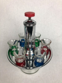 Mid-Century Modern Chrome and Glass Decanter+ Shot Glass Set