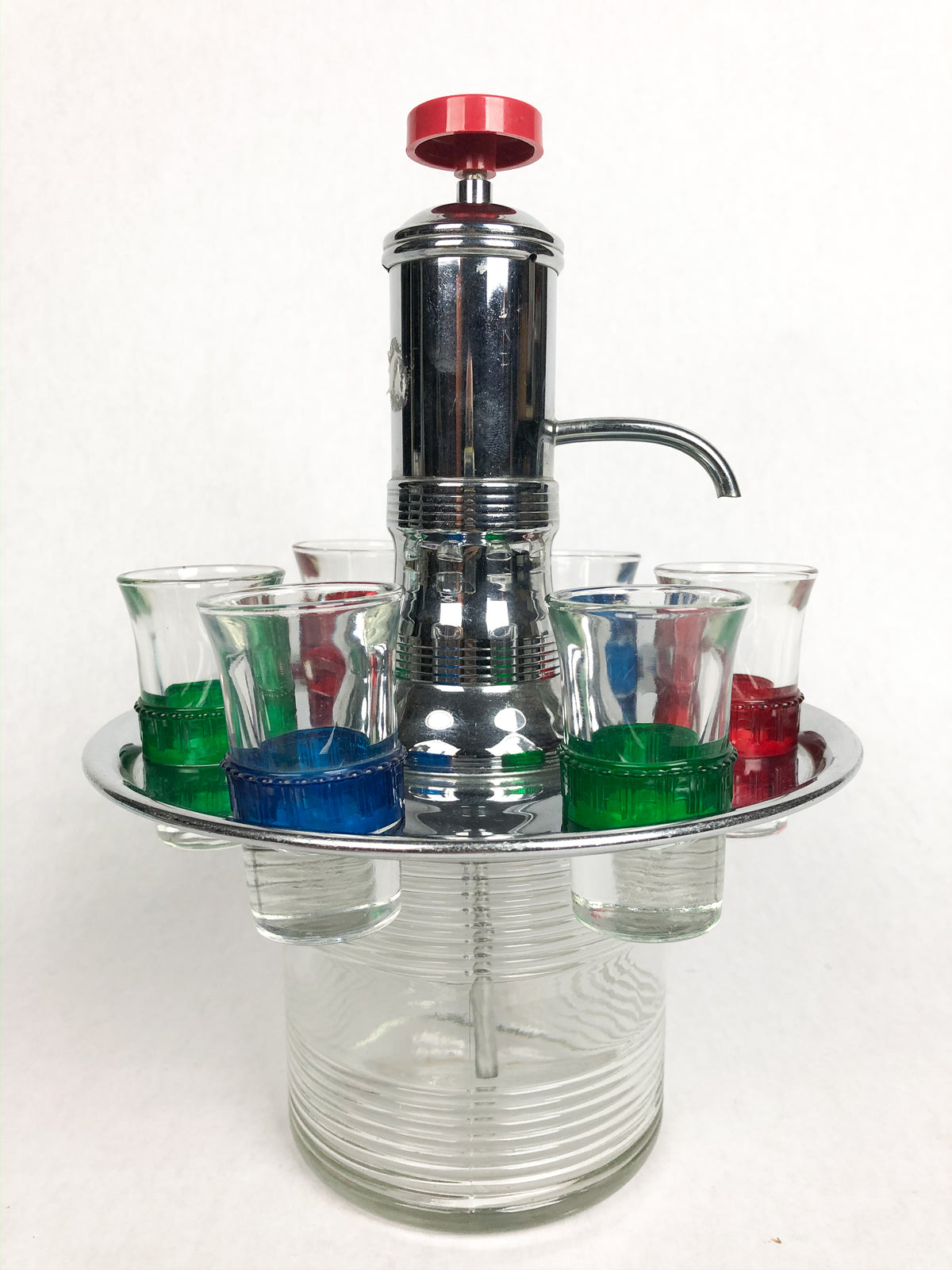 Mid-Century Modern Chrome and Glass Decanter+ Shot Glass Set
