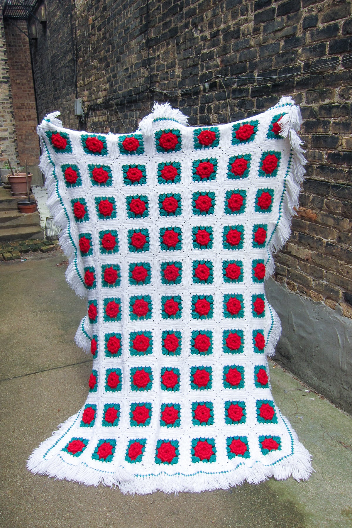 Vintage Handmade Rose Blanket