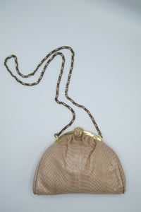 vintage nude snakeskin purse clutch gold hardware