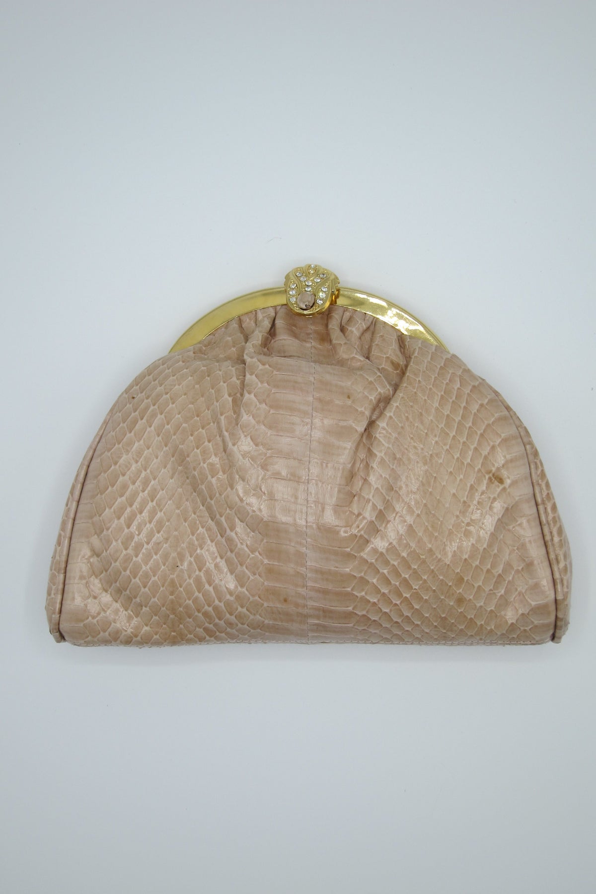 vintage nude snakeskin purse clutch gold hardware