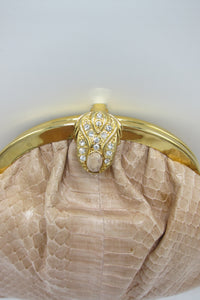 vintage nude snakeskin purse clutch gold hardware