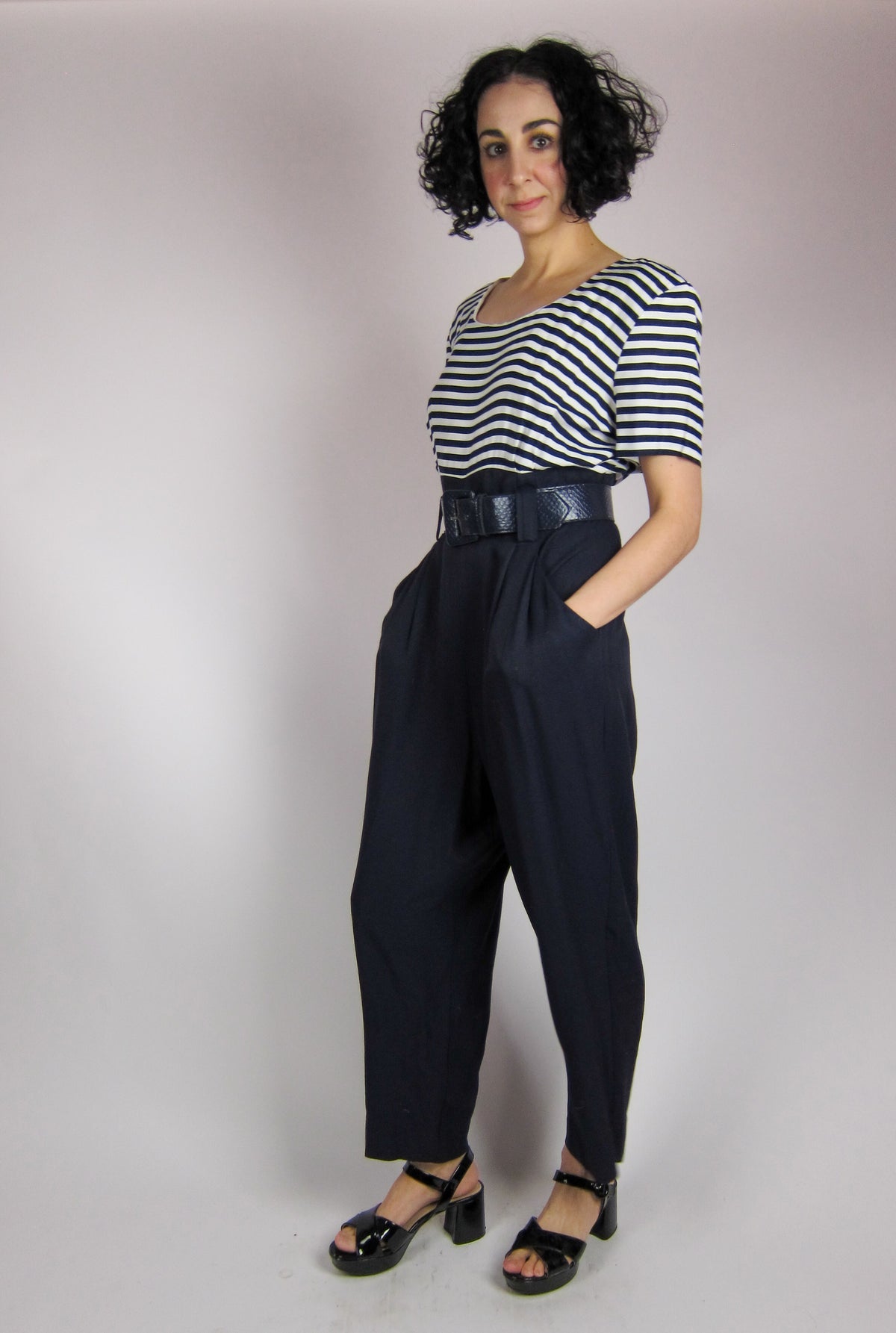 Vintage Striped Jumpsuit and Jacket Set