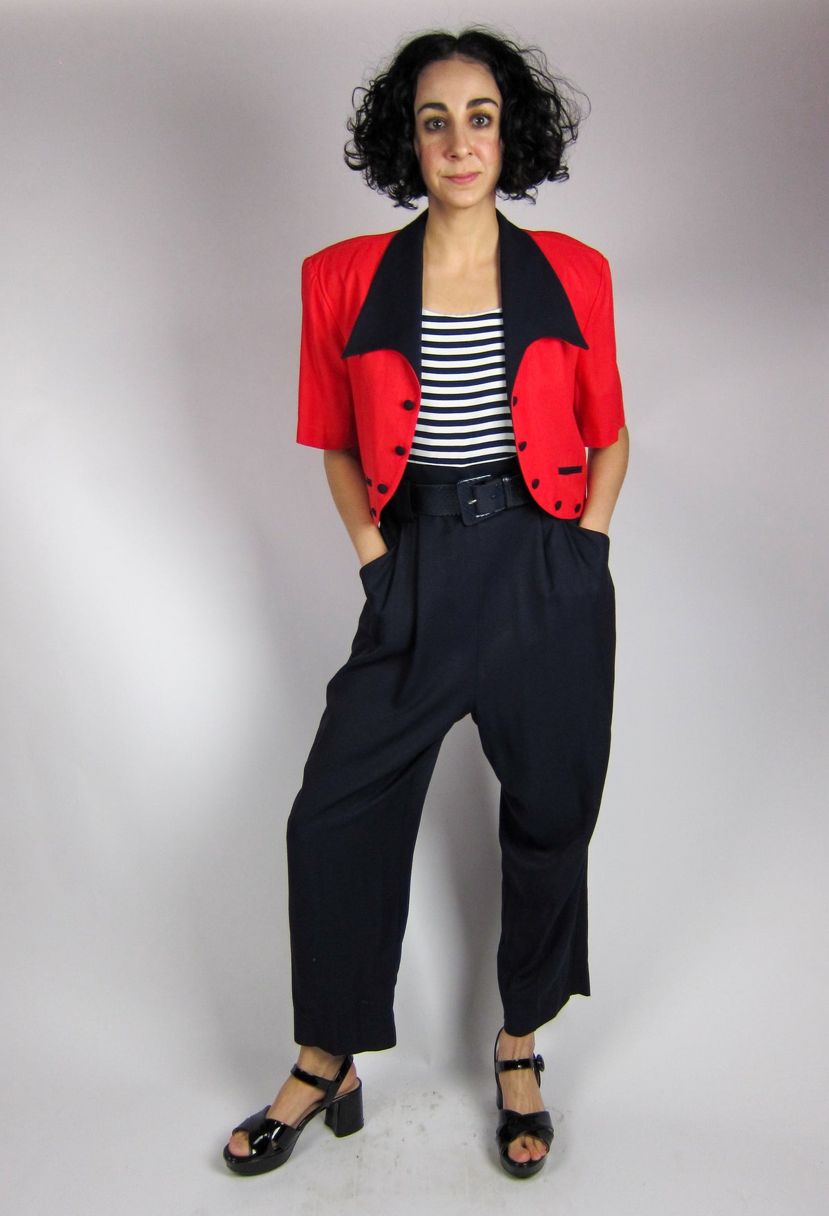 Vintage Striped Jumpsuit and Jacket Set