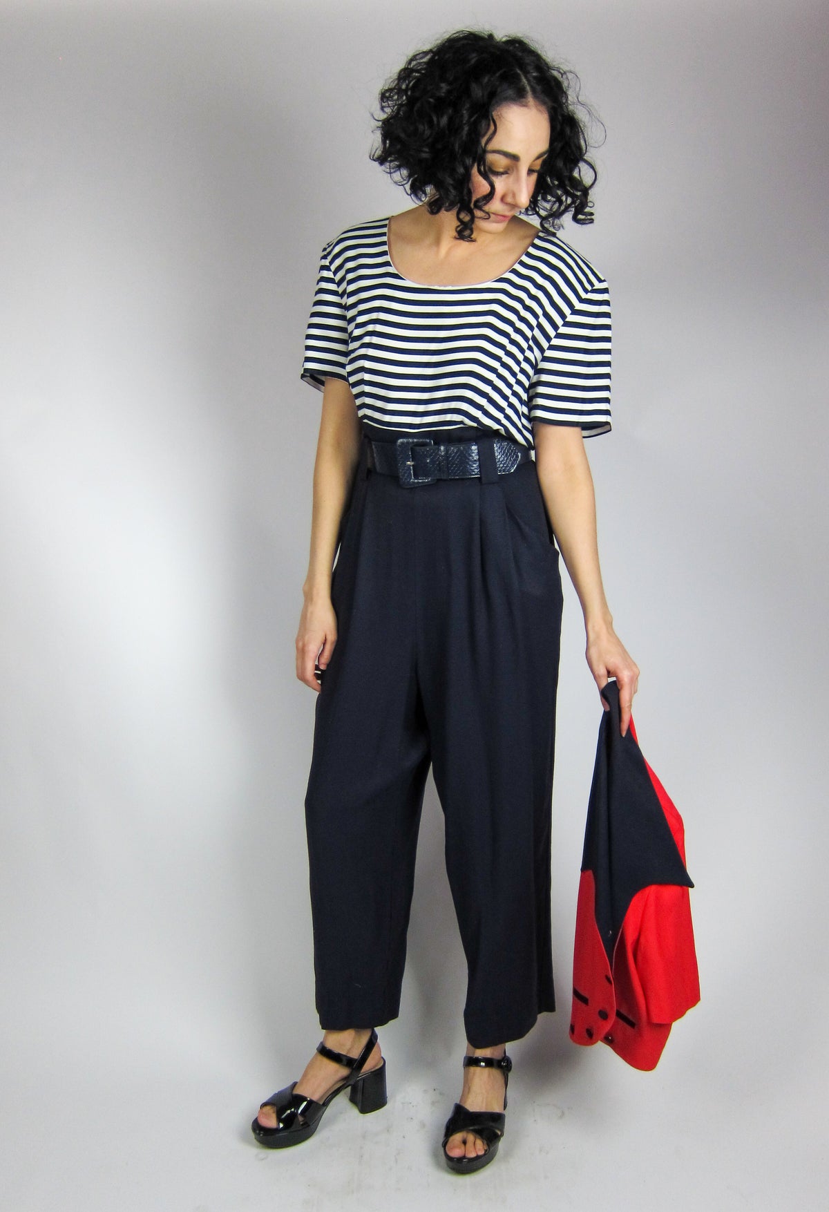 Vintage Striped Jumpsuit and Jacket Set