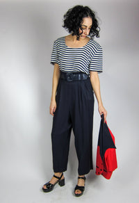 Vintage Striped Jumpsuit and Jacket Set