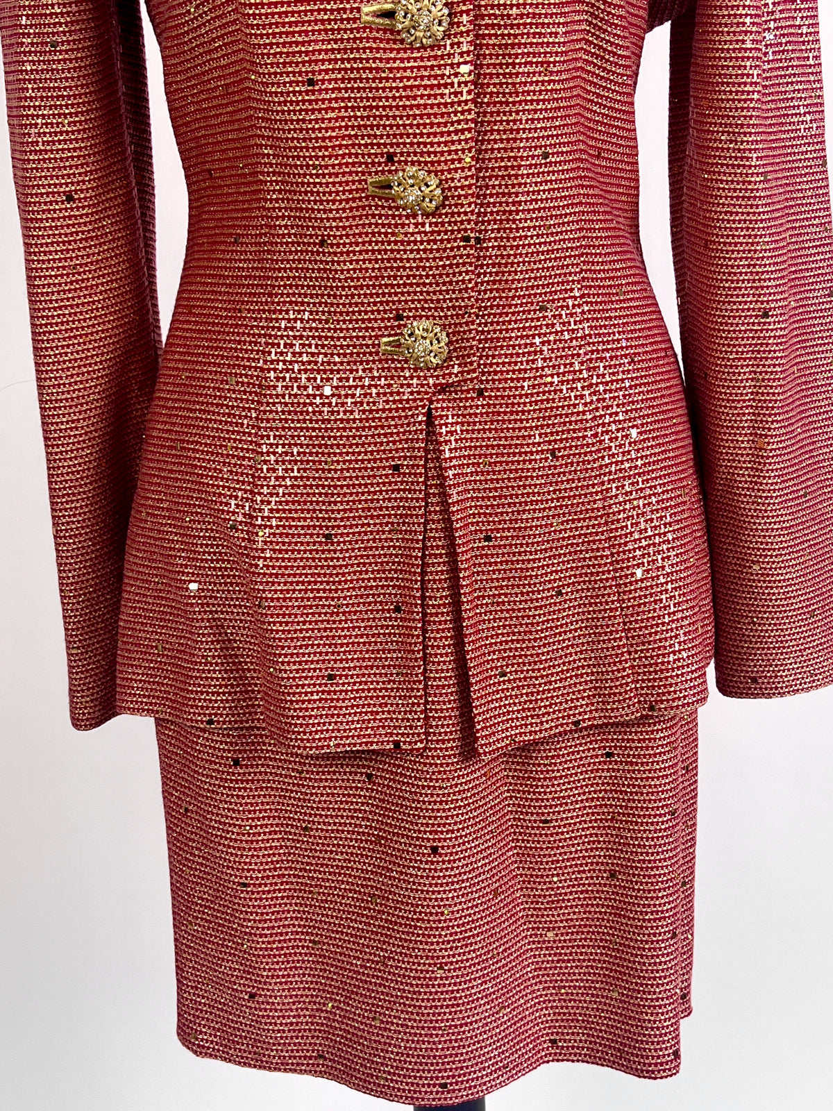 Vintage St. John Couture Red & Gold 2pc Set