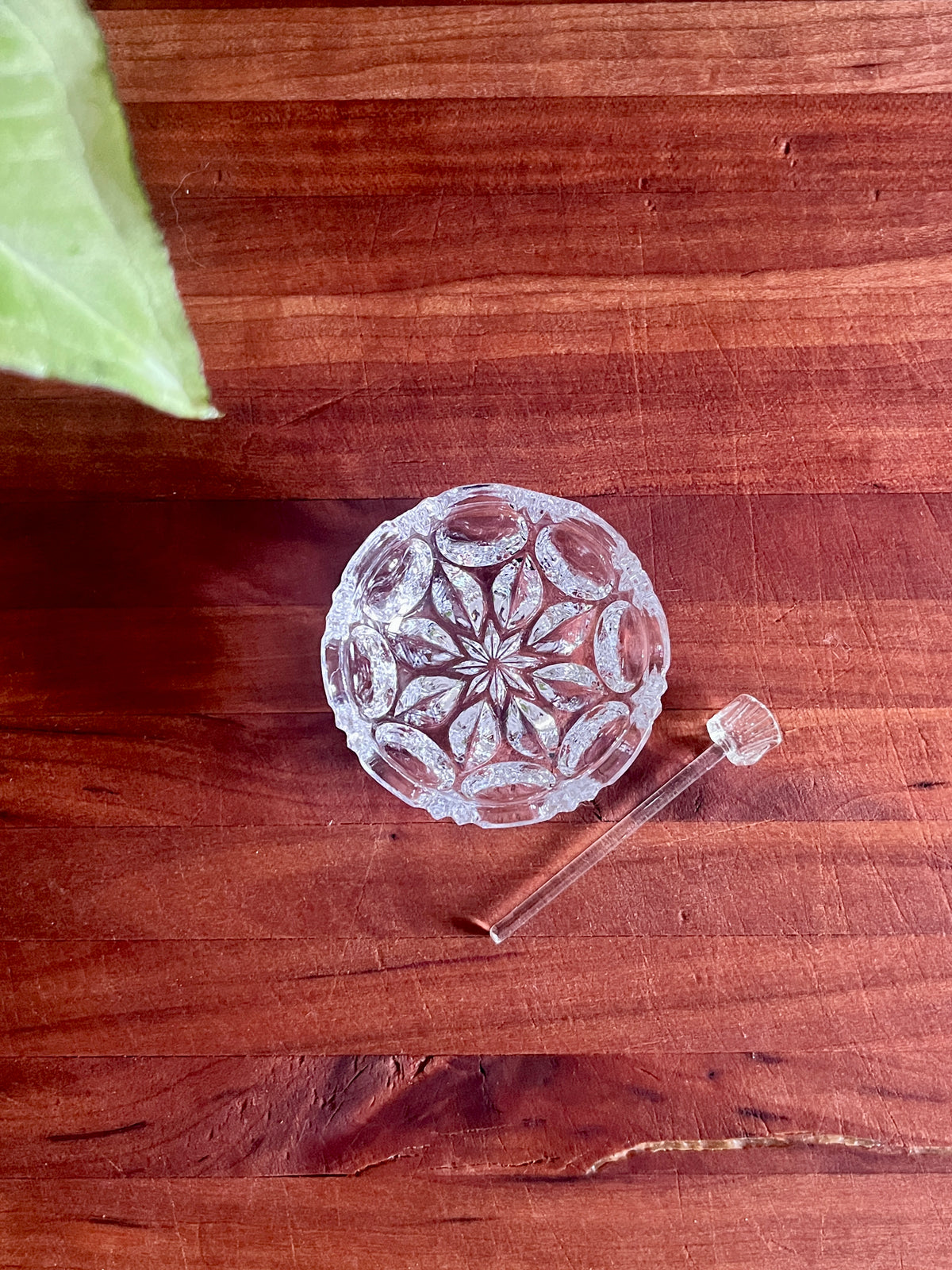 Vintage Glass Salt Server & Spoon