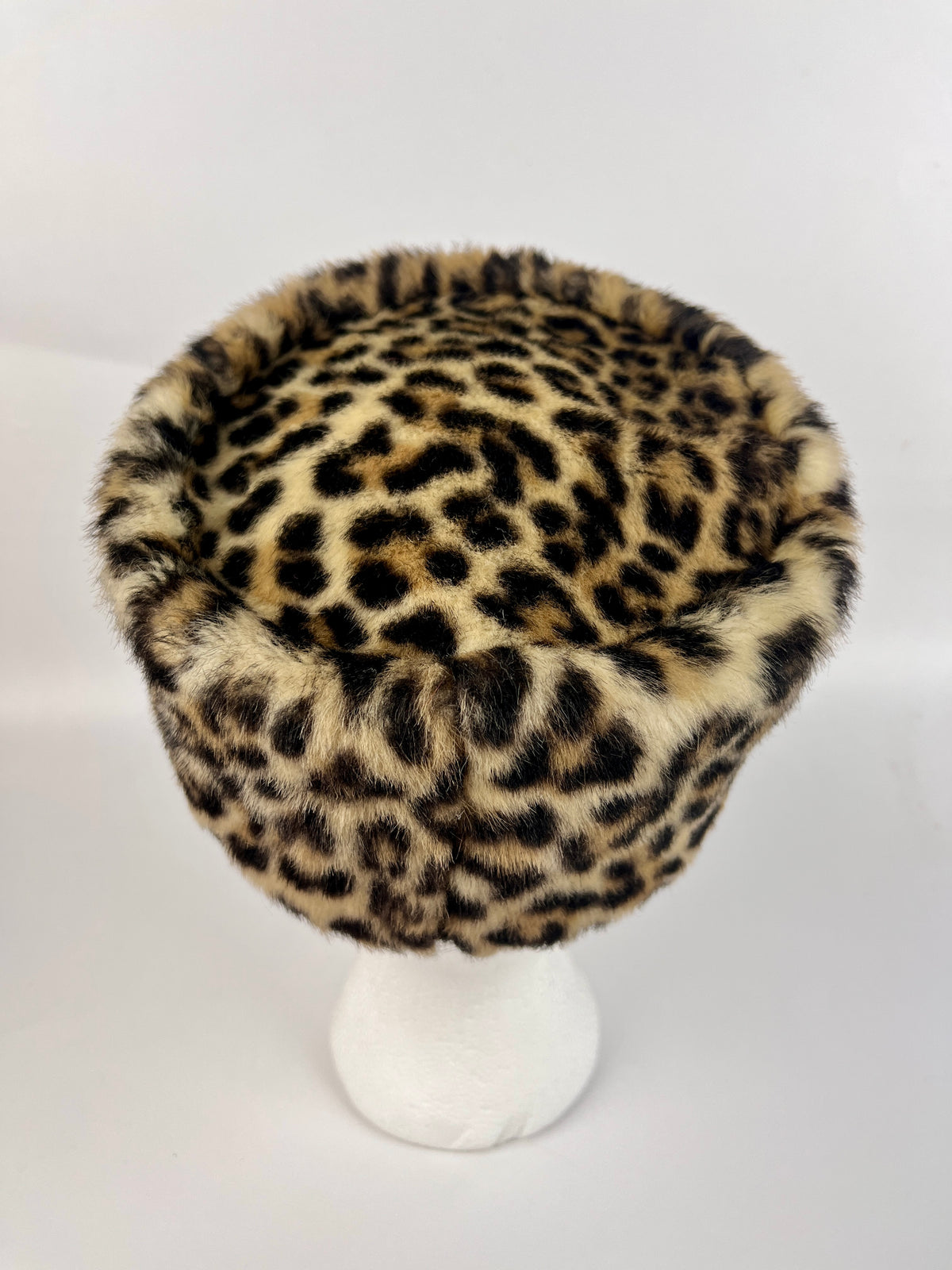 Vintage Leopard Faux Fur Pillbox Hat
