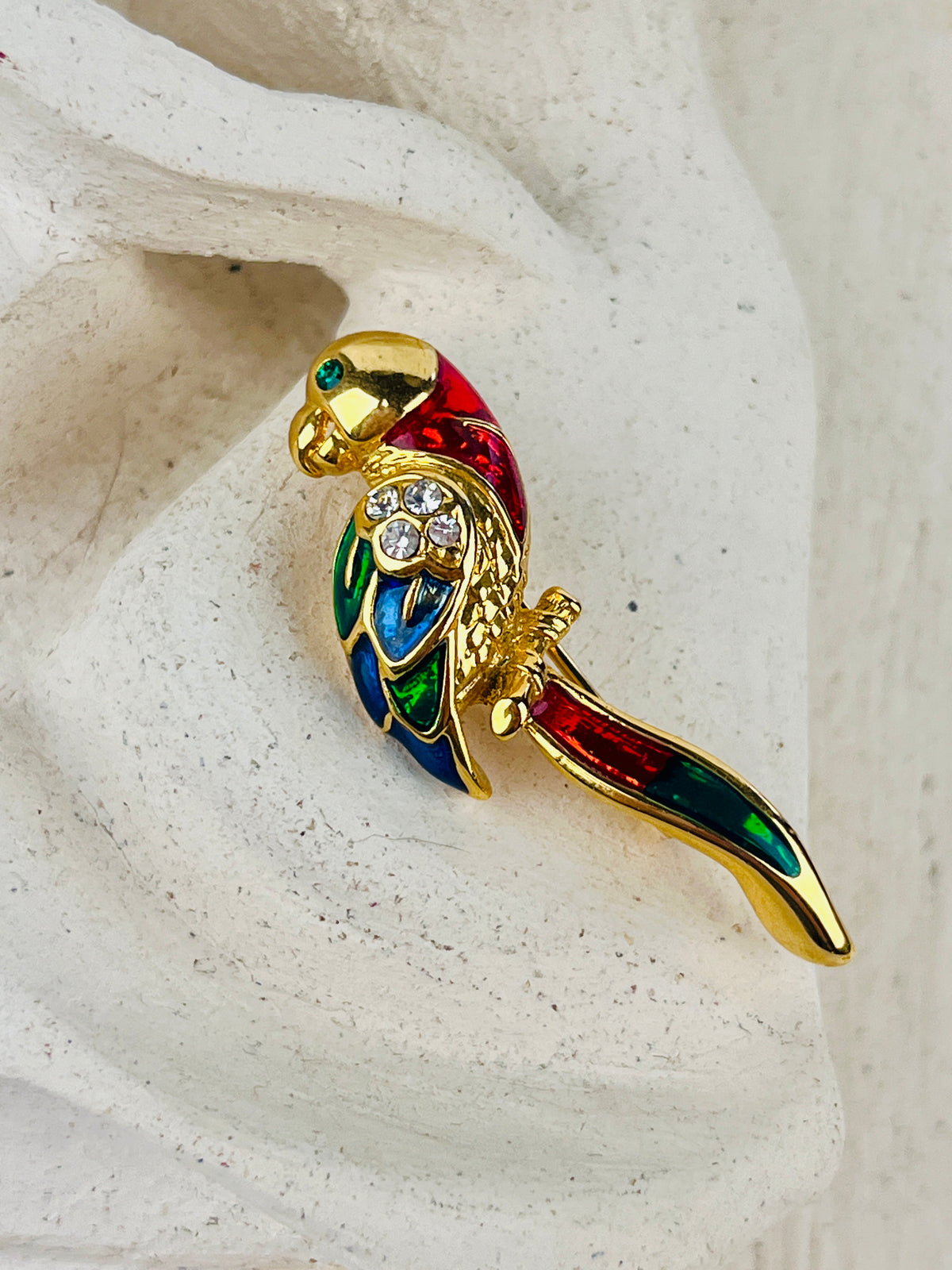 Vintage Enameled Parrot Brooch