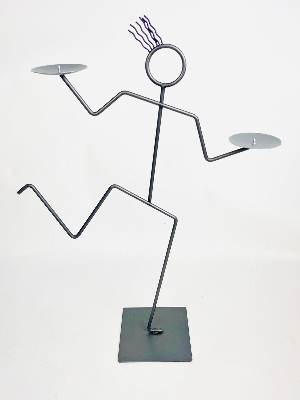 Large Vintage Postmodern Metal Candle Holder