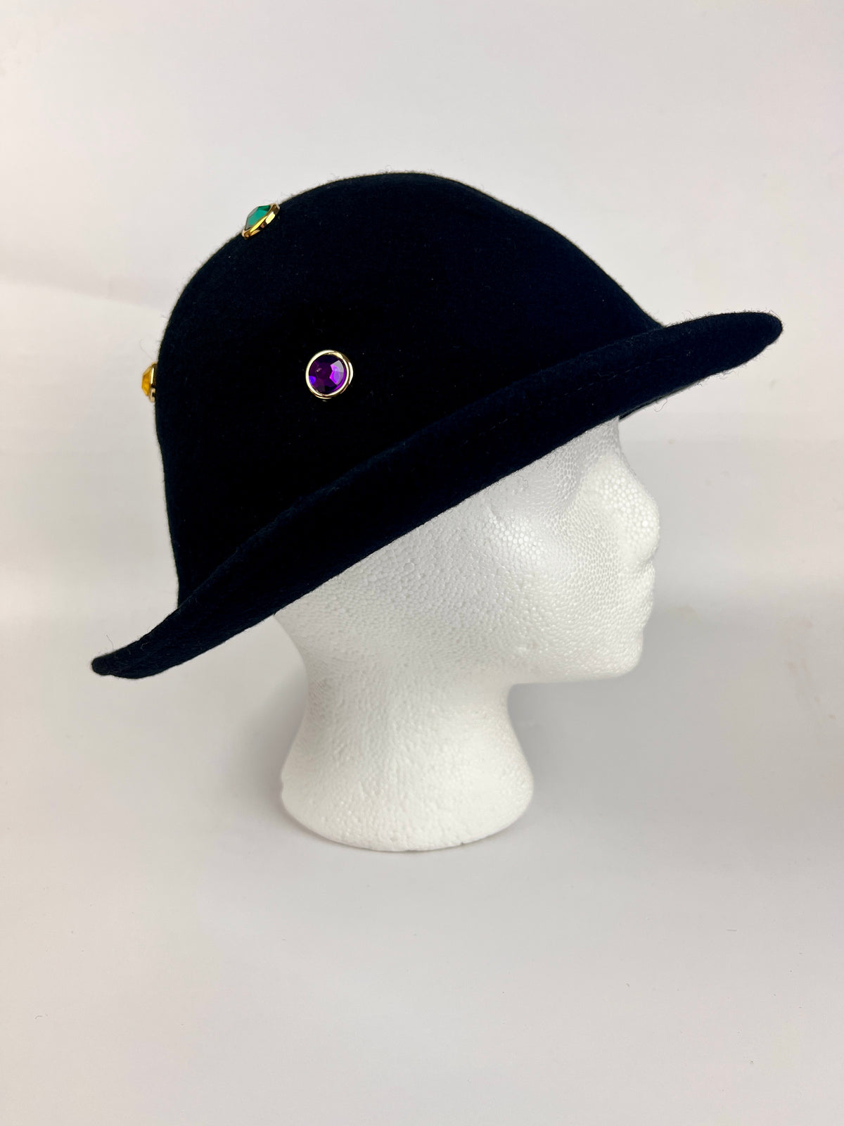 Vintage 90s Black Wool Hat with Faux Gems