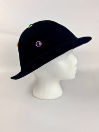 Vintage 90s Black Wool Hat with Faux Gems