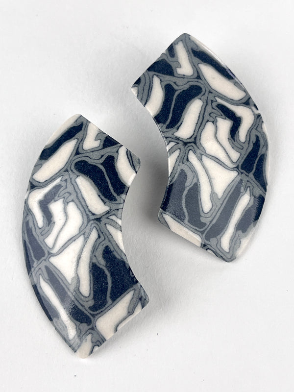 Vintage Nerikomi Porcelain Earrings - Black & White