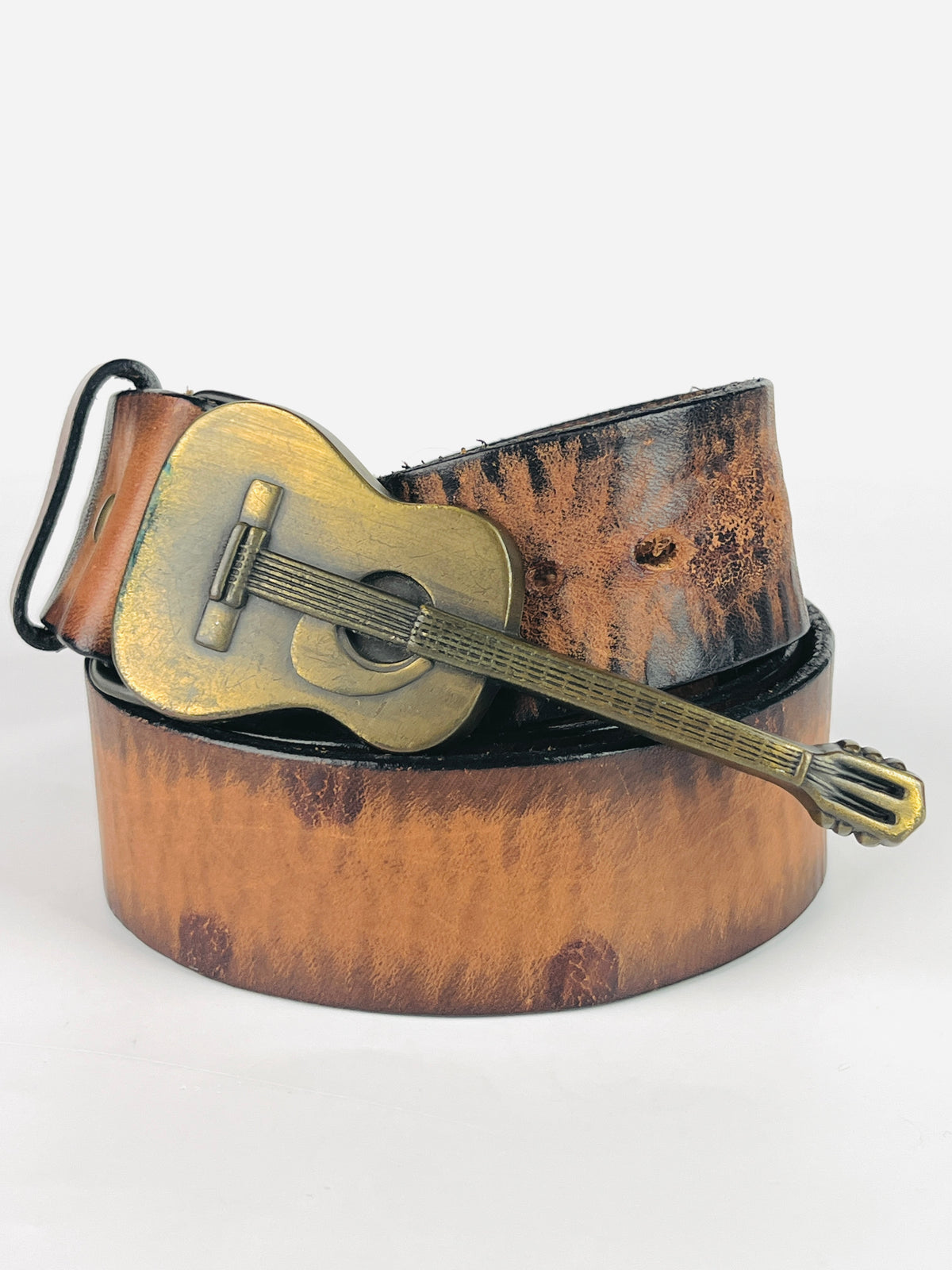 Vintage Guitar Buckle Leather Belt