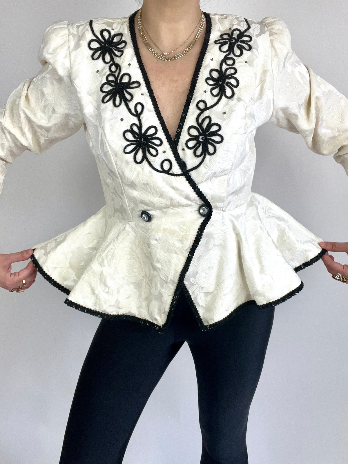 Vintage Floral Brocade Peplum Top