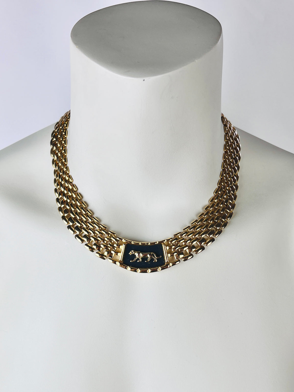 Vintage Gold Tone Panther Link Necklace