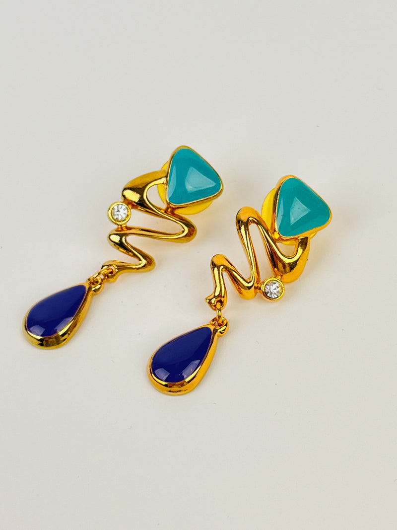 Vintage Gold Tone Enameled Earrings