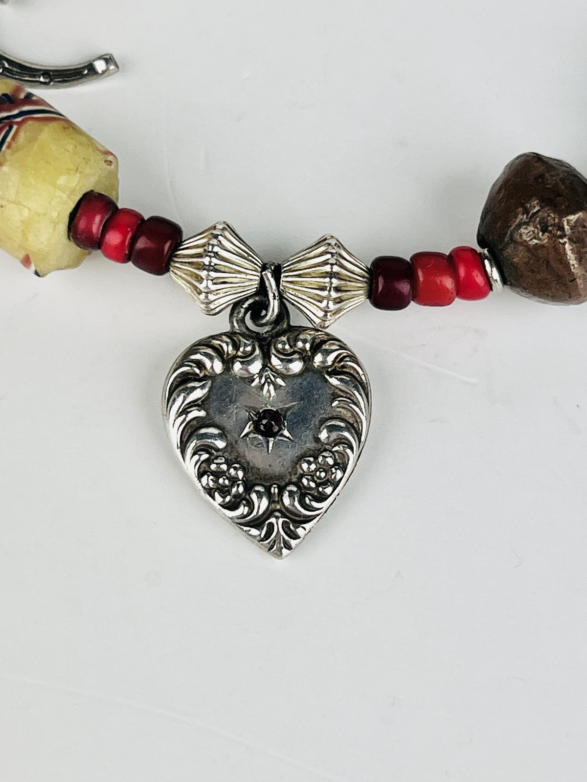 Vintage Buffalo Nickel, Sterling Charms, and Trade Beads Bracelet