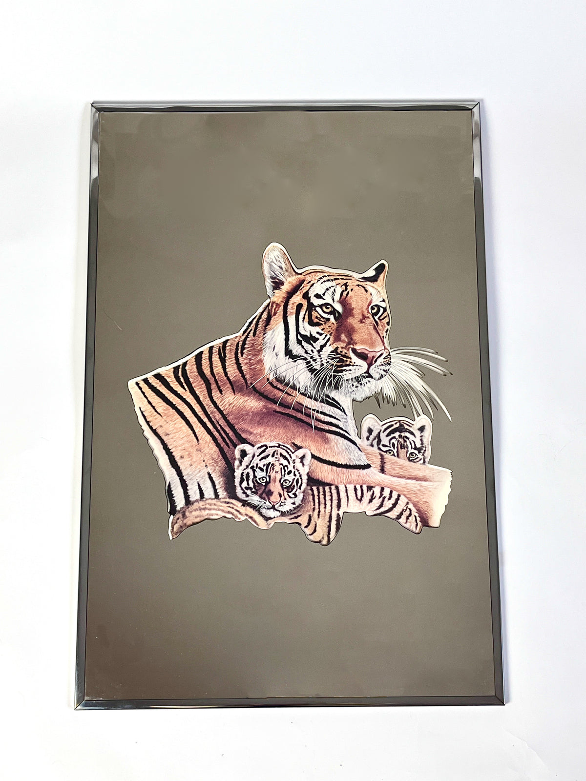 1970s Framed Tiger Art Mirror