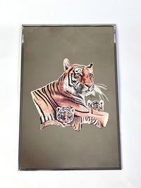 1970s Framed Tiger Art Mirror