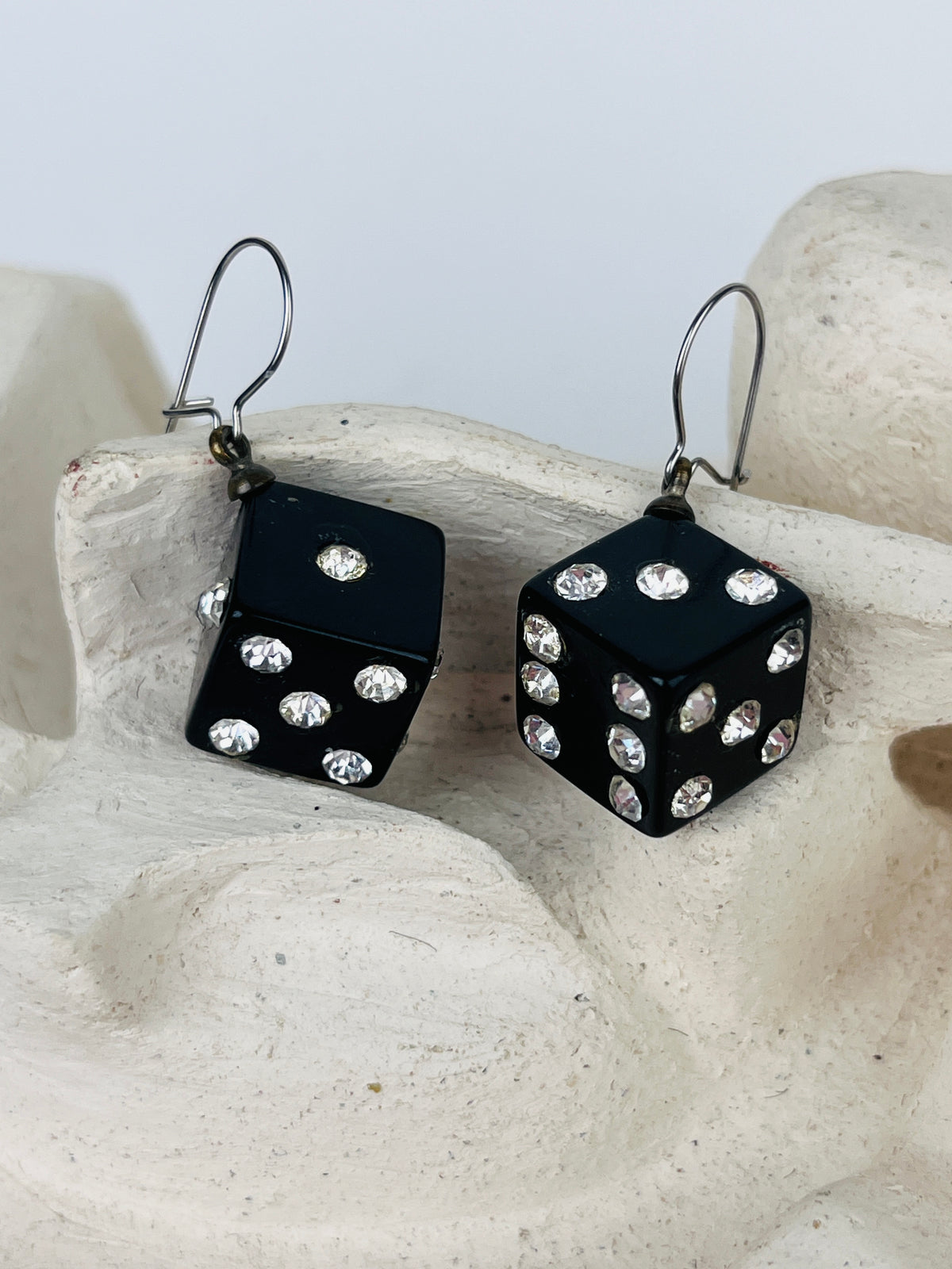 Vintage Bakelite & Rhinestone Dice Earrings