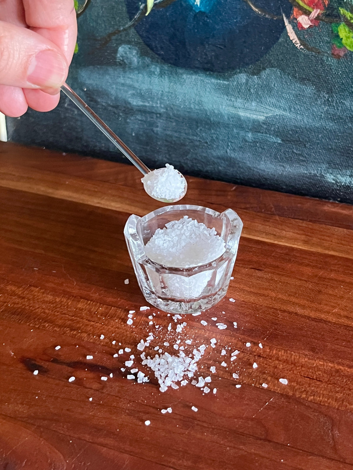 Vintage Glass Salt Server & Spoon