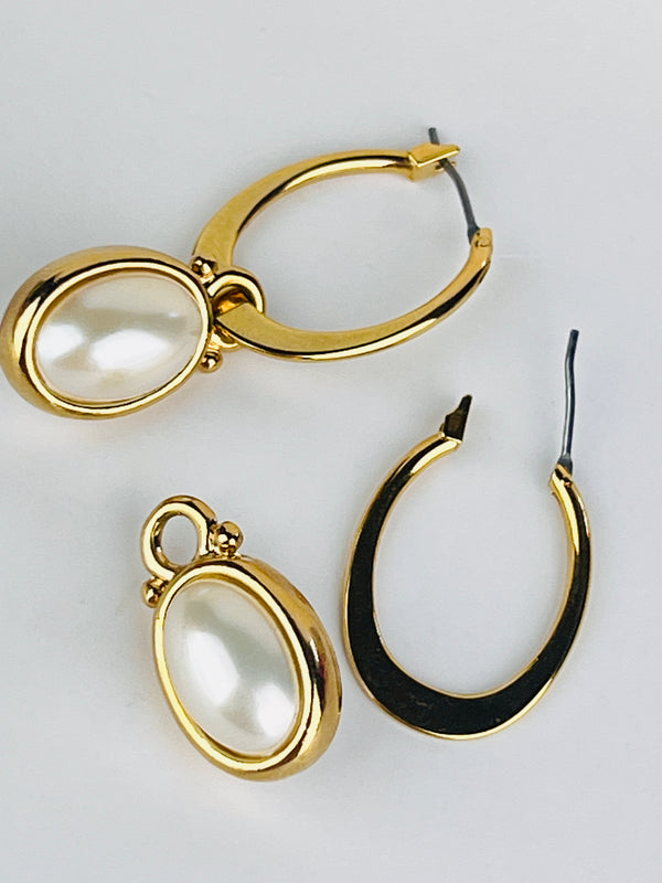 Vintage Faux Pearl Hoops with Removable Charms