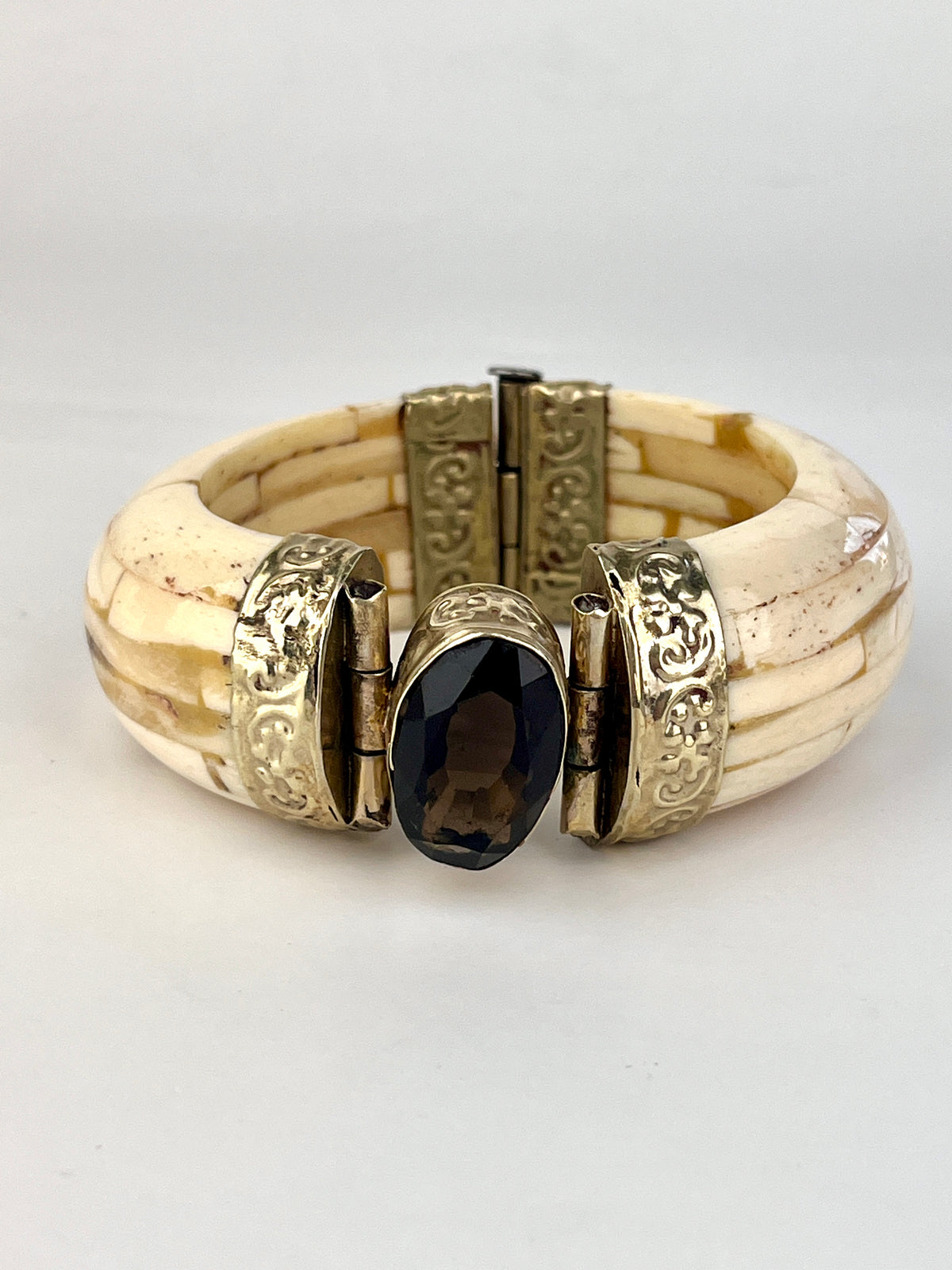 Vintage Smoky Topaz & Bone Bangle