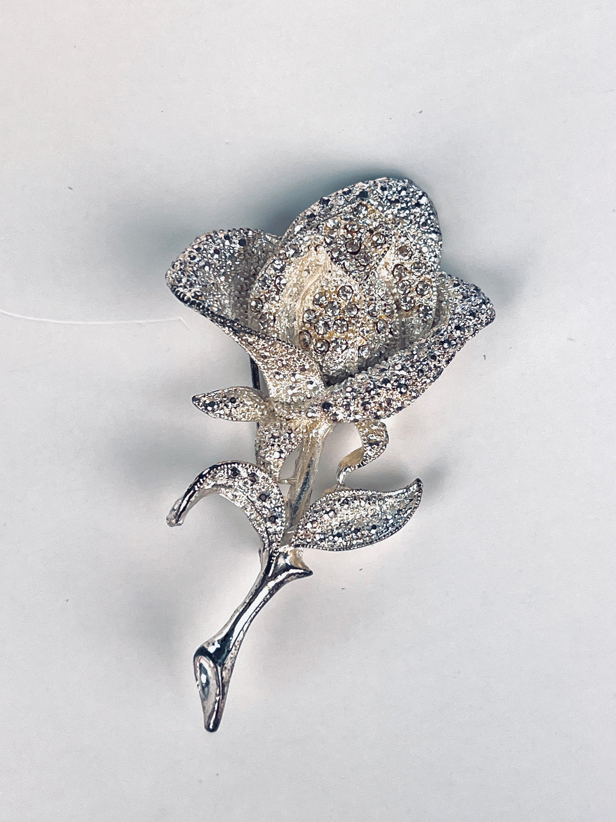 Vintage Silver Tone Rose Brooch