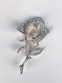 Vintage Silver Tone Rose Brooch