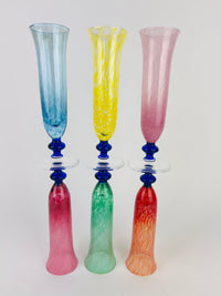 Vintage Mouth-Blown, Murano-Style Champagne Flutes