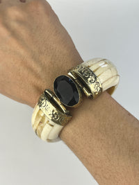 Vintage Smoky Topaz & Bone Bangle