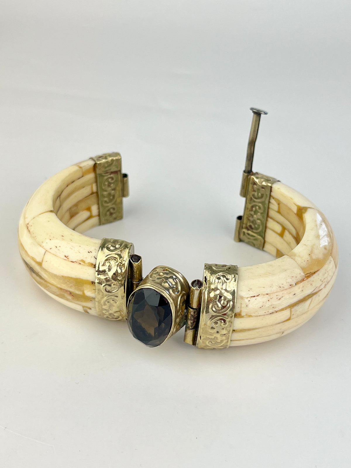 Vintage Smoky Topaz & Bone Bangle