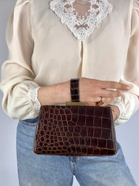 Vintage Chocolate Brown Alligator Clutch