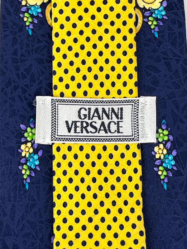 Gianni Versace Vintage 90s Jacquard Silk Tie, Baroque, Floral, Dot, Acanthus Design