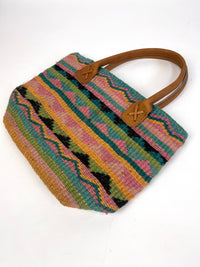 Vintage Woven Staw Bag with Leather Handles